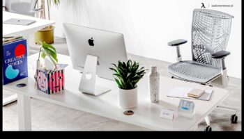 Klēpjdatora galda dizains: piederumi produktīvas darbvietas izveidei